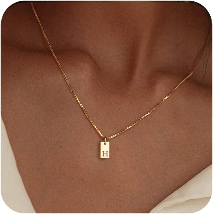 Personalized Initial Necklace: 14K Gold Plated Dainty Letter Name Pendant for Women, Custom Tag Jewelry