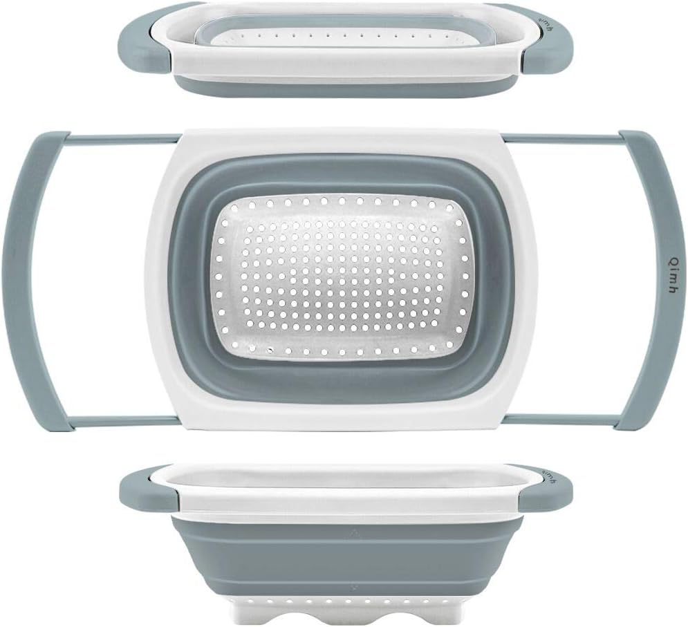 Qimh Collapsible Colander | Over The Sink Silicone Kitchen Strainers and Colanders with Extendable Handles