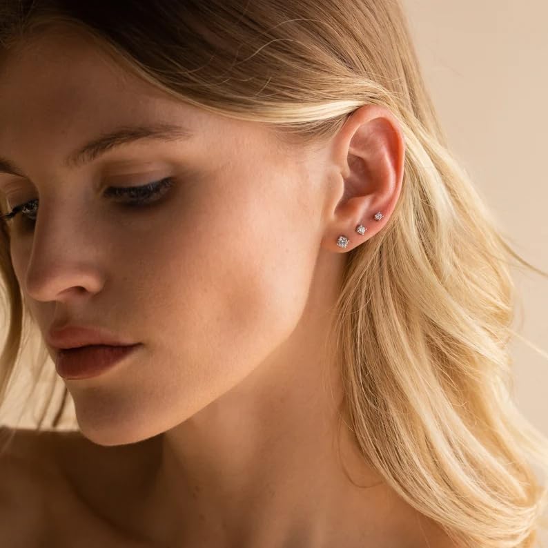5 Pairs 14K Gold Plated Stud Earrings for Women, Hypoallergenic Earring Sets for Multiple Piercing, Premium Cubic Zirconia Studs
