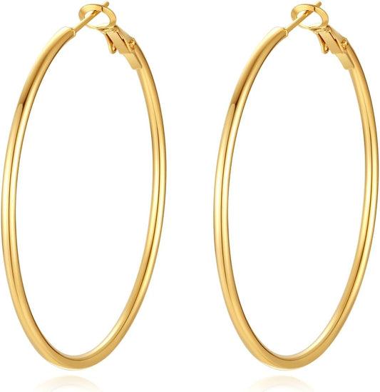 4 Pairs Silver Gold Hoop Earrings for Women | 14K Gold Plated Hoop Earrings Set Hypoallergenic Earring Lightweight