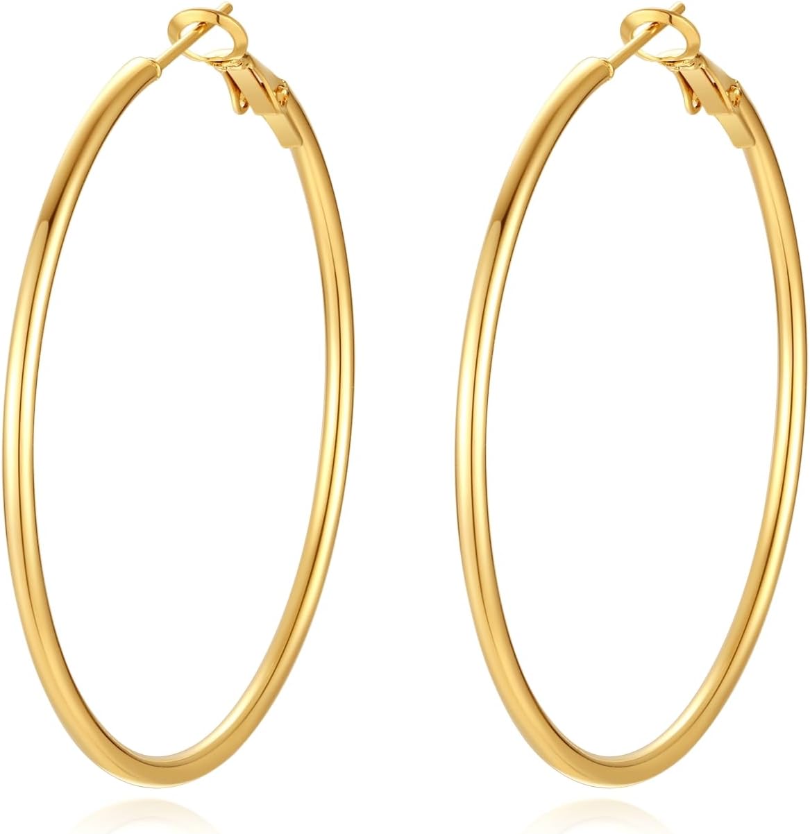 4 Pairs Silver Gold Hoop Earrings for Women | 14K Gold Plated Hoop Earrings Set Hypoallergenic Earring Lightweight
