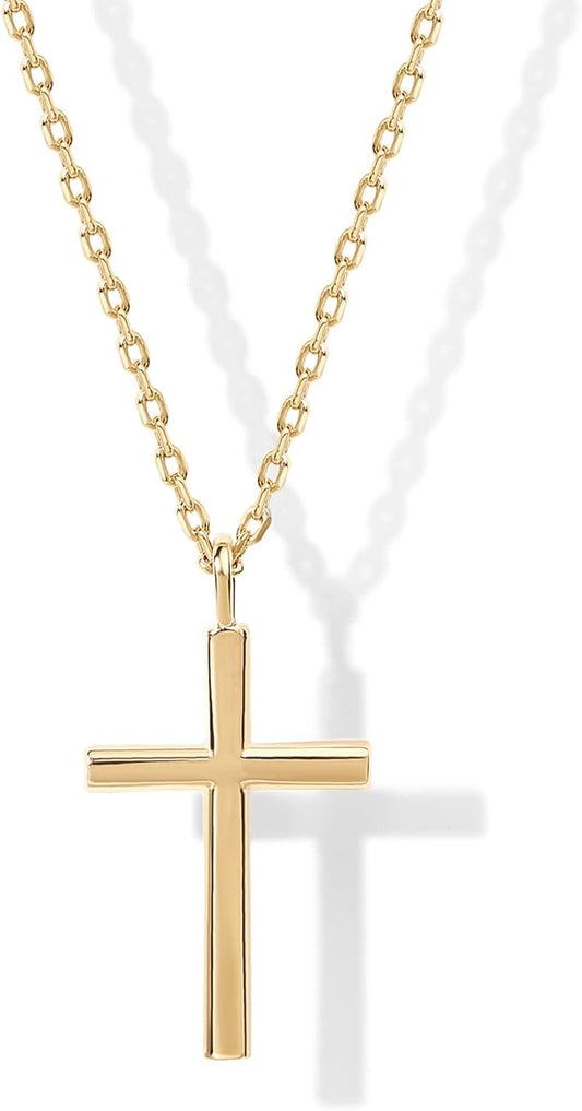 Minimalist 14K Gold CZ Cross Necklace - Linear Bezel Design