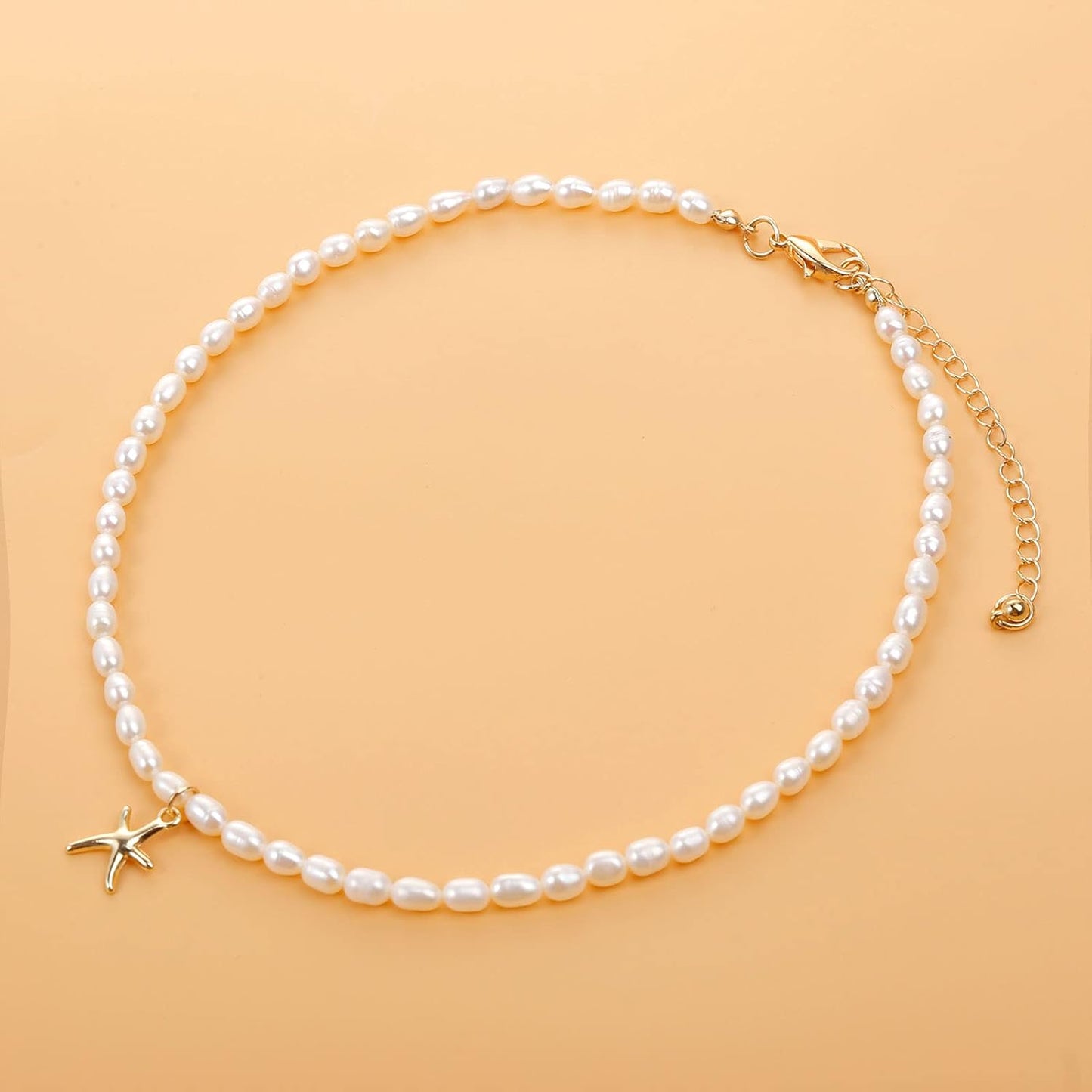 Women's Freshwater Pearl Choker Necklace, 14K Gold Plated Handmade Adjustable Boho Elegant Gift