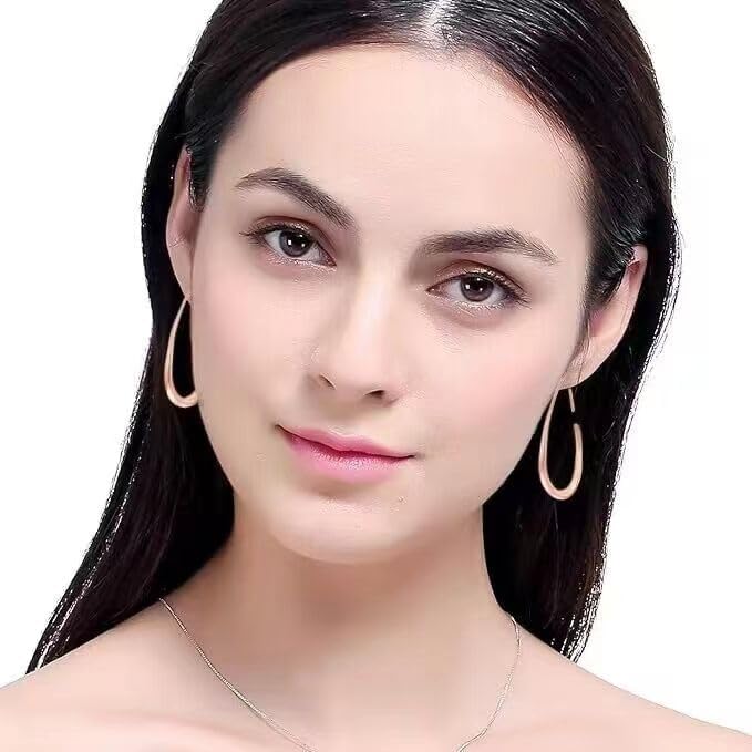 Lightweight Teardrop Hoop Earrings for Women - 14k Gold/White Gold Plated Large Oval Pull Through Hoop Earrings High