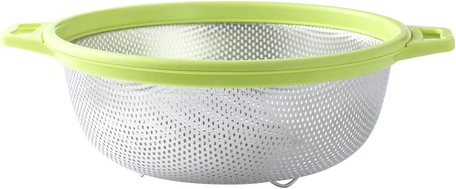 Stainless Steel Colander With Handle and Legs, Large Metal Green Strainer for Pasta