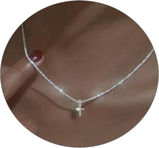 Two-Tone Cross Necklace, 14K Gold & Silver Plated Minimalist Dainty Chain, Religious Gift & Everyday Jewelry for Women