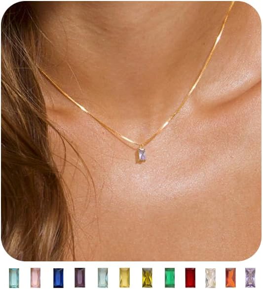 Emerald Birthstone Necklace, 14K Gold Plated Dainty Pendant for Women & Mothers, Green Cubic Zirconia Birthday Gift Jewelry