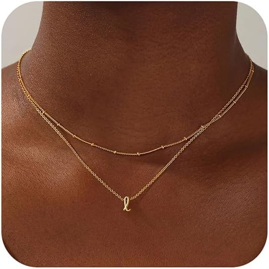 Laytered Initial Necklace for Women & Teens, Dainty Gold/Silver A-Z Letter Personalized Jewelry Gift