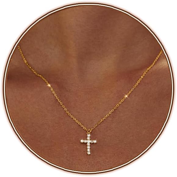 Tiny Cubic Zirconia Cross Necklace: 18K Gold/Silver Plated Dainty Layered Pendant For Women, Minimalist Faith Jewelry Gift