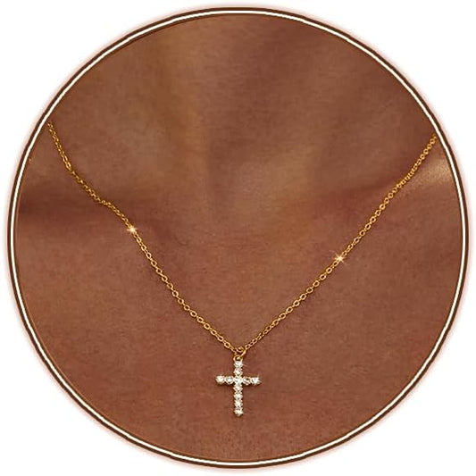 Tiny Cubic Zirconia Cross Necklace: 18K Gold/Silver Plated Dainty Layered Pendant For Women, Minimalist Faith Jewelry Gift