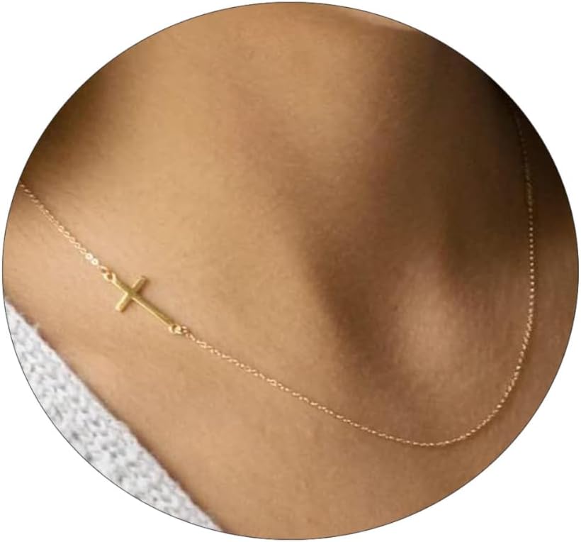 Two-Tone Cross Necklace, 14K Gold & Silver Plated Minimalist Dainty Chain, Religious Gift & Everyday Jewelry for Women