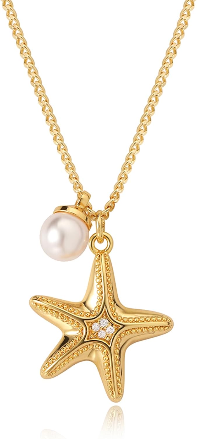 Dainty Gold Seashell Pendent Necklace Ocean Necklace for Women 18K Gold Plated Necklace Boho Handmade Summer Beach Necklace Jewelry