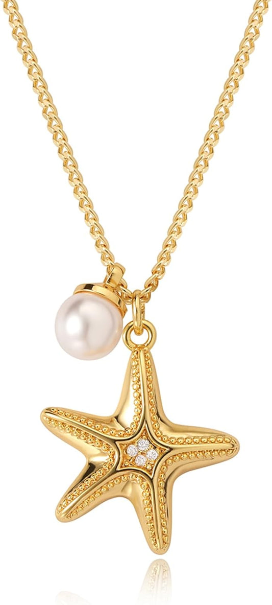 Dainty Gold Seashell Pendent Necklace Ocean Necklace for Women 18K Gold Plated Necklace Boho Handmade Summer Beach Necklace Jewelry