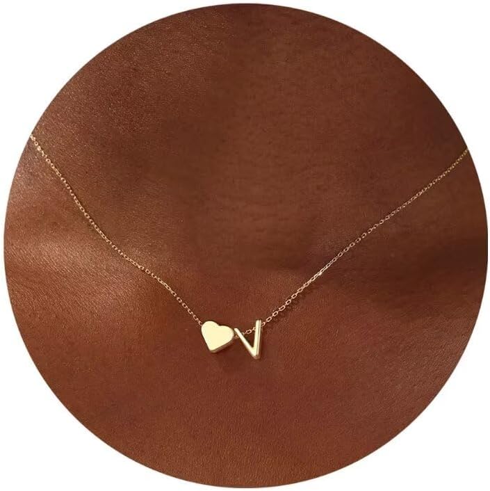 Initial Necklace - 18K Gold Plated Heart Pendant with A-Z Letters, Dainty Birthday Gift for Women and Teen Girls