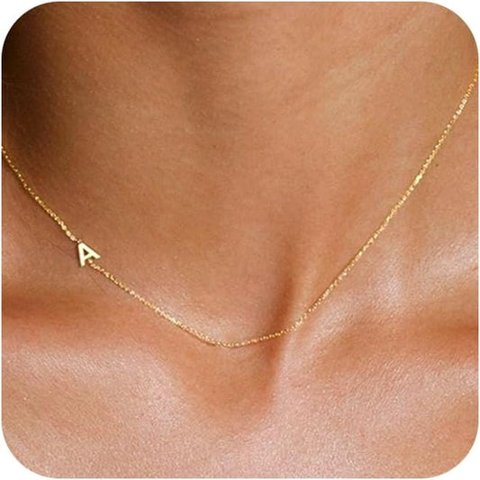 "14K Gold Plated Initial Necklace for Women, Dainty Sideways Letter Choker, Trendy Personalized Name Jewelry Gift, Minimalist Gold Necklace"