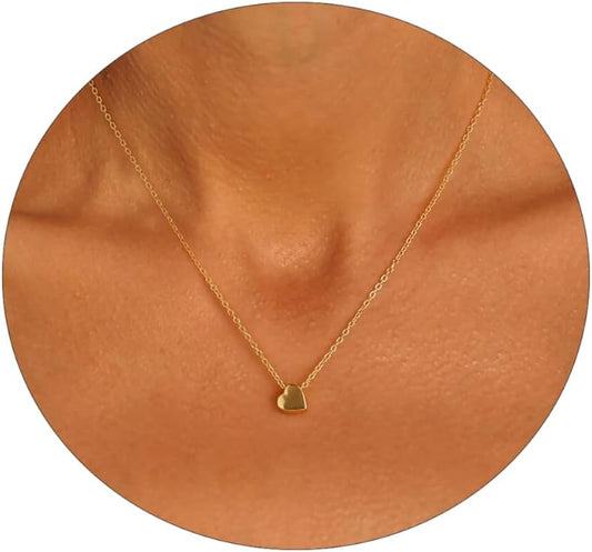 Delicate Heart Pendant Necklace, 14K Gold Plated Dainty Chain, Gift for Women