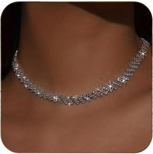 Silver Rhinestone Choker Necklace for Women, Sparkly Crystal Diamond Choker for Party Prom Wedding Jewelry Accessories