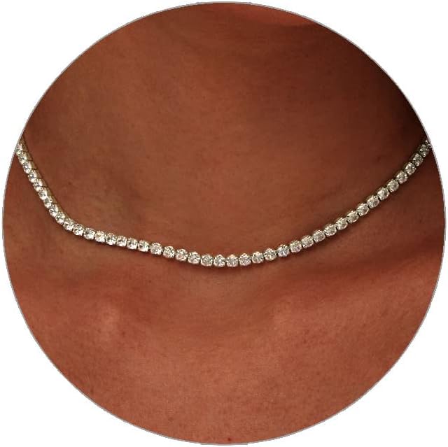 Luxval Tennis Necklace 14K Gold Plated Rhinestone Butterfly Choker Necklaces for women Dainty Zirconia Cut Faux Diamond chain 3mm
