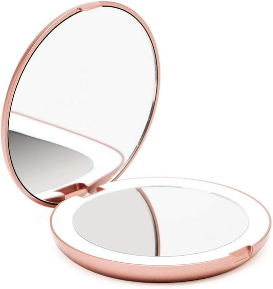 LED Lighted Travel Makeup Mirror, 1x/10x Magnification - Daylight LED, Compact, Portable