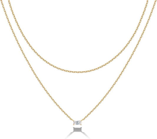 14K Gold Plated Layering Necklace Set | Minimalist Bar, Lotus, Disc & Dog Tag Pendants for Her