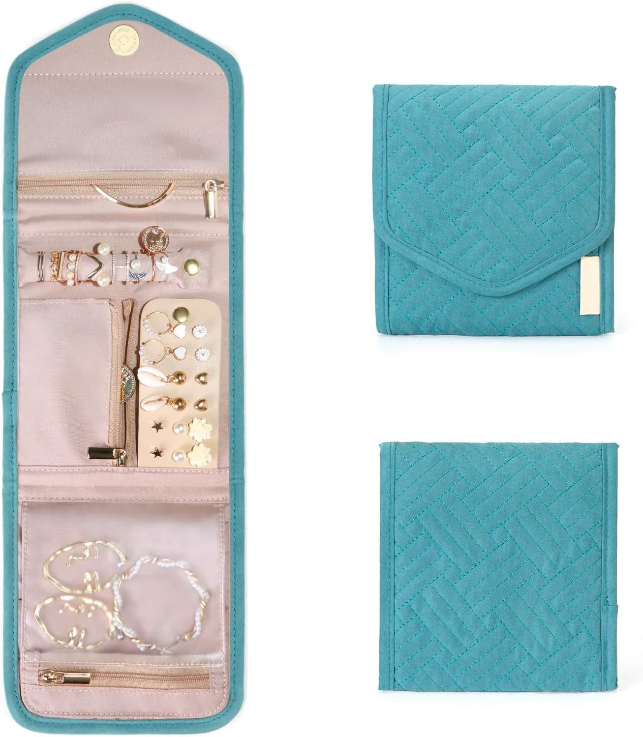 Travel Jewelry Organizer Case Foldable Small Jewelry Roll for Journey Rings, Necklaces, Earrings, Bracelets,Mini