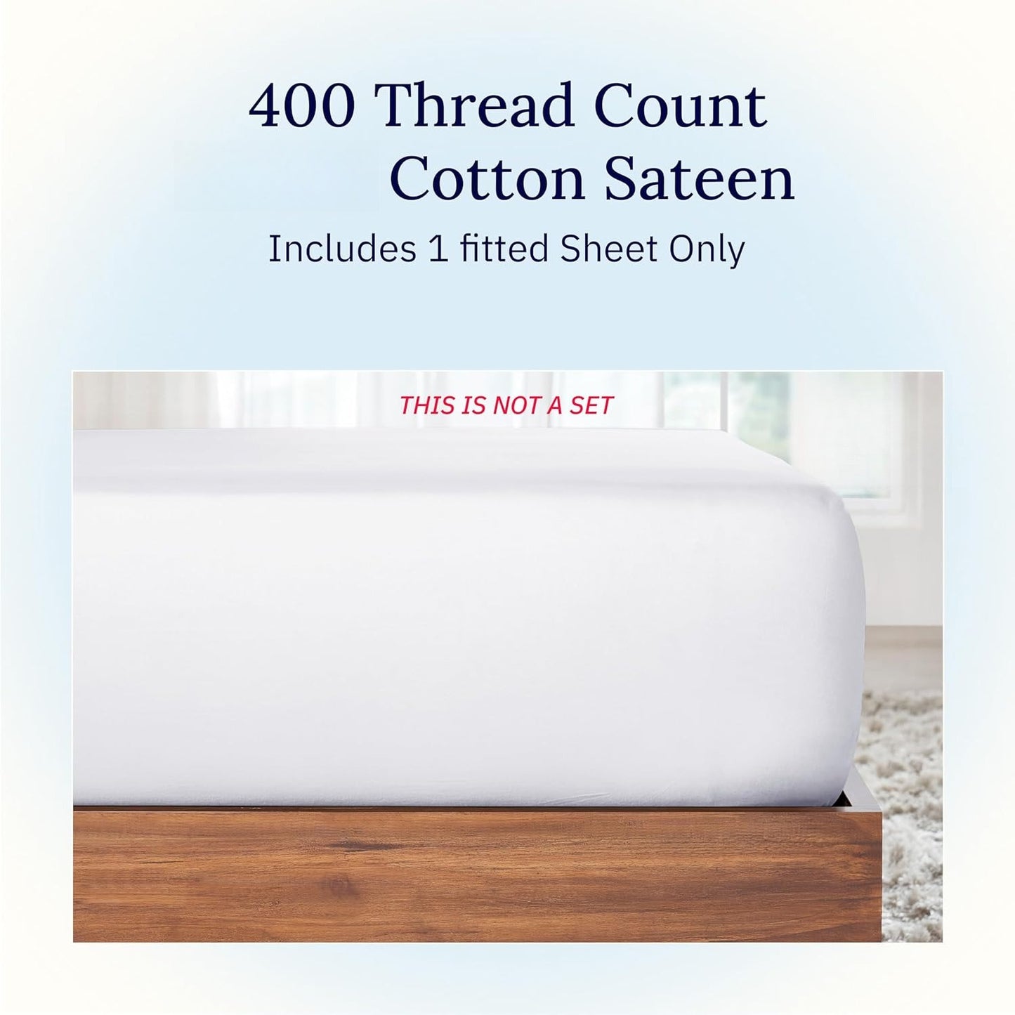 Queen Fitted Sheet Only -  Cotton 400 Thread Count Sateen, Deep Pocket Fitted Sheet Queen