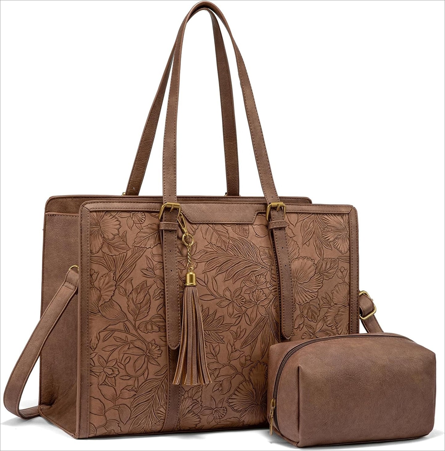 Women 15.6 inch Lightweight PU Laptop Tote Bag, Large Capacity Computer for Business, Work, Office, Travel