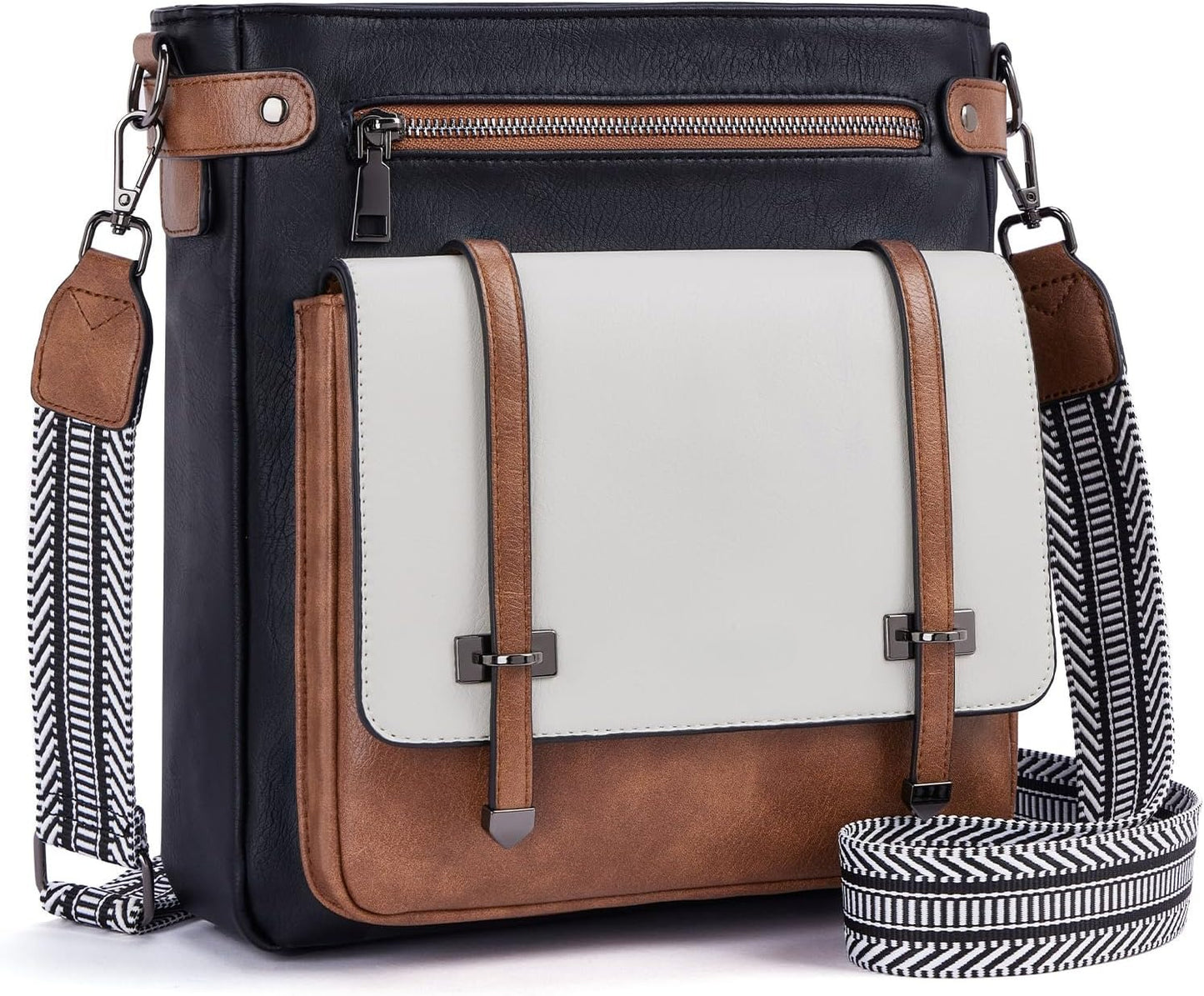 Women Multi Pocket Crossbody Purses Vegan Leather Shoulder Handbags Travel Purse Adjustable Strap