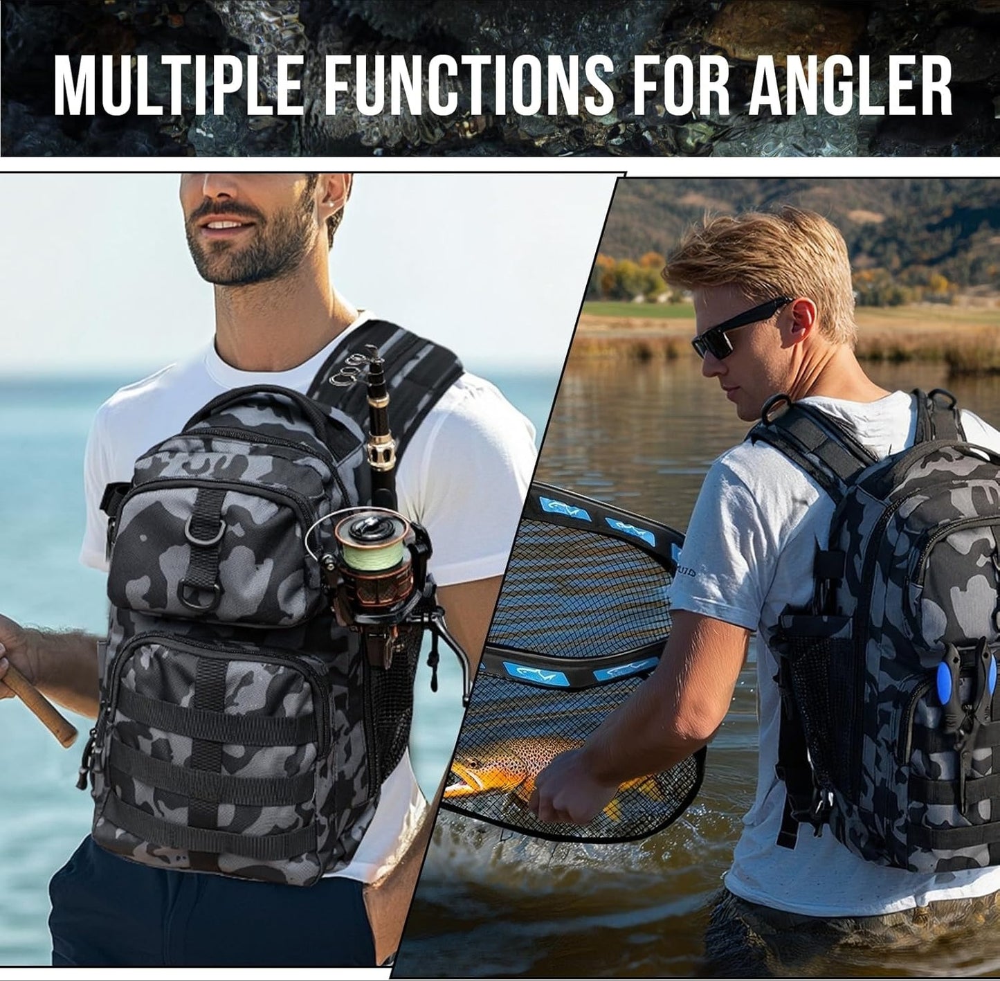 Fishing Backpack Tackle Boxes, Waterproof Tackle Bag For Fishing Gear With Rod Holder