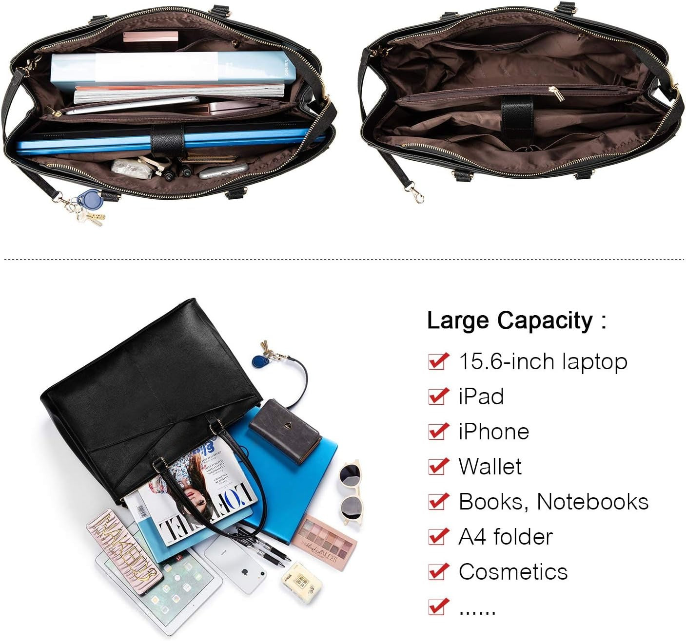 Laptop Tote Bag for Women 15.6 Inch Waterproof Leather Computer Bags Business Office Work Briefcase