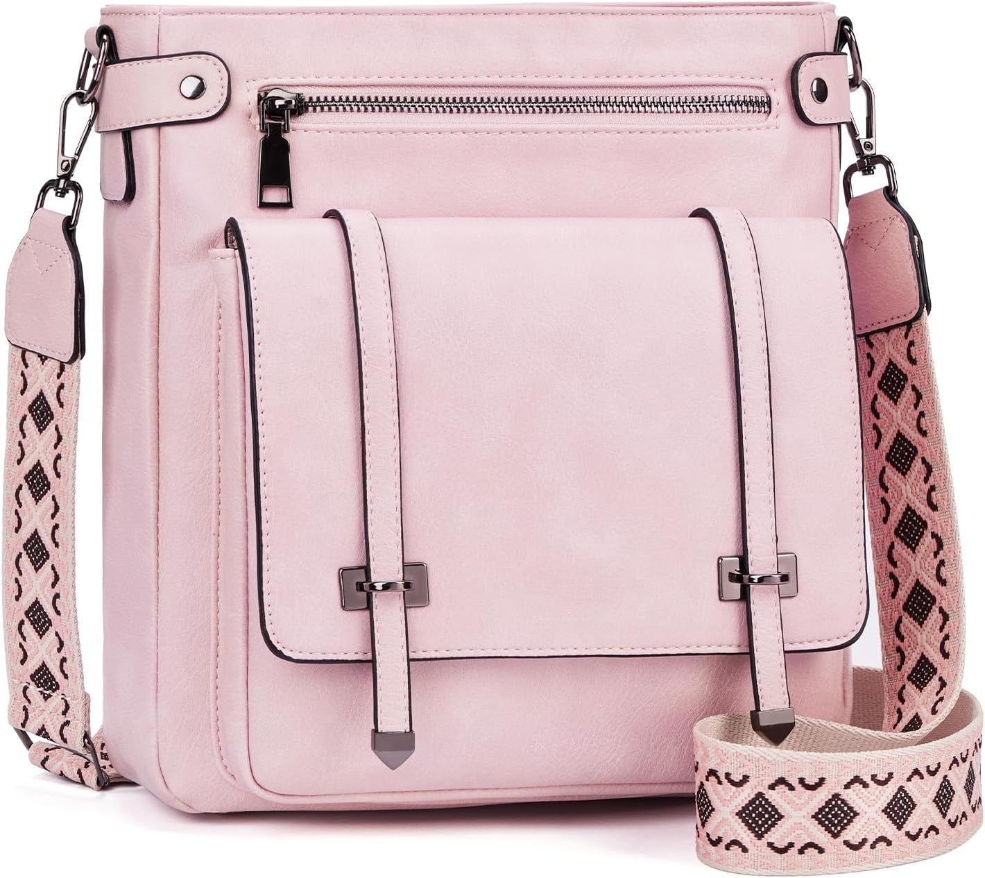 Women Multi Pocket Crossbody Purses Vegan Leather Shoulder Handbags Travel Purse Adjustable Strap