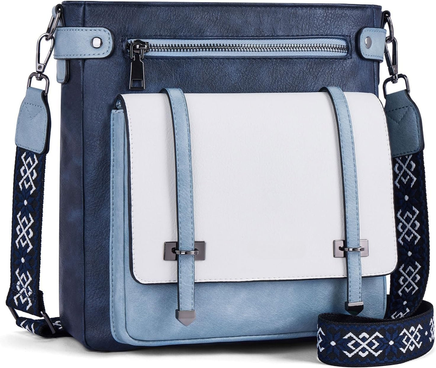 Women Multi Pocket Crossbody Purses Vegan Leather Shoulder Handbags Travel Purse Adjustable Strap