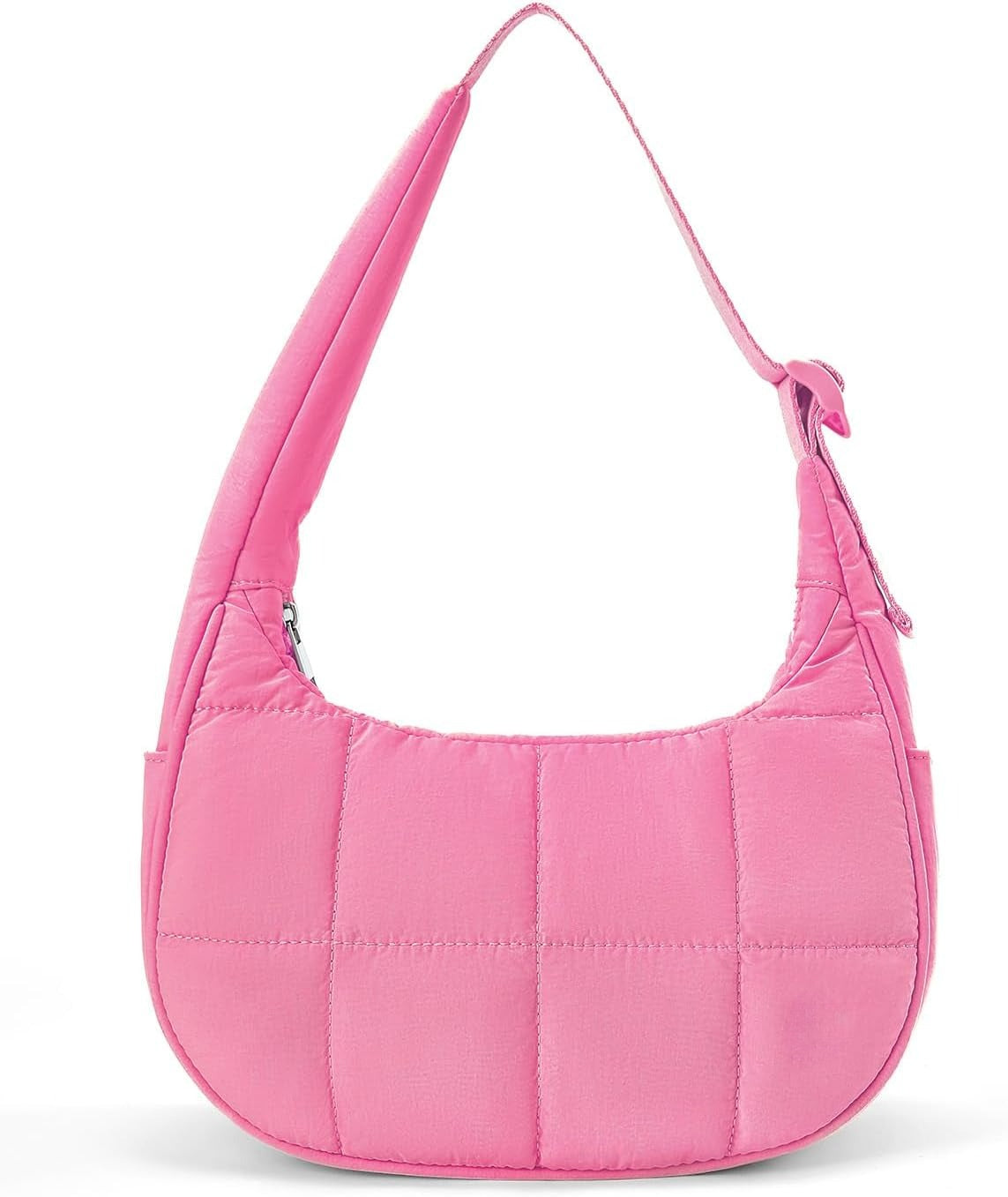Crescent Shoulder Bag for Women, Nylon Quilted Shoulder Purses, Puffy Handbags with Adjustable Strap