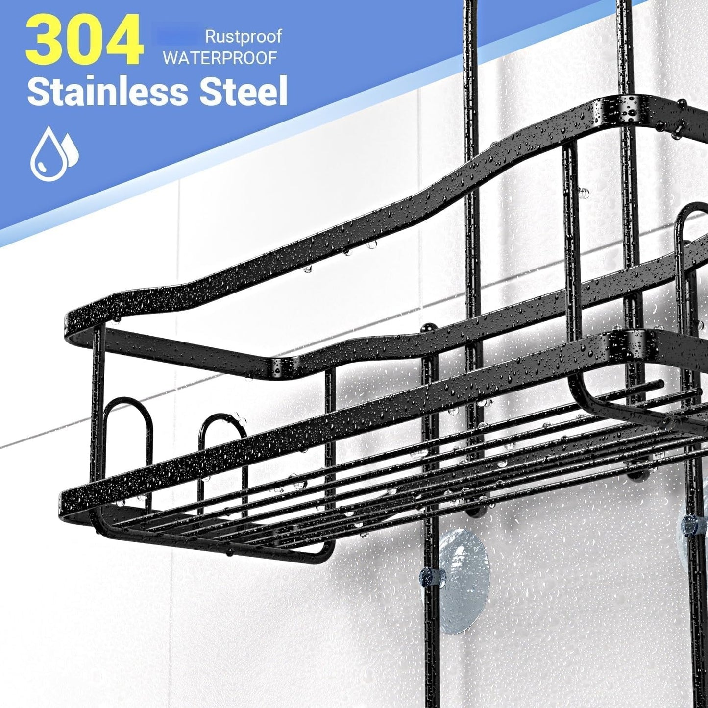 Hanging Shower Caddy Bathroom Organizer: Rustproof Shower Shelf Racks Over Shower Head - No Drilling