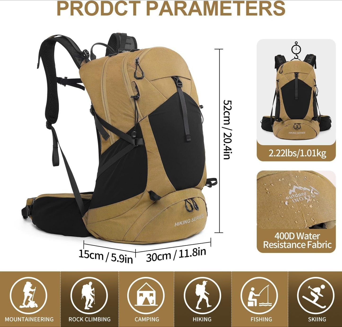 Waterproof Hiking Daypack with 3L Water Bladder and Rain Cover, Lightweight Travel Camping Backpack