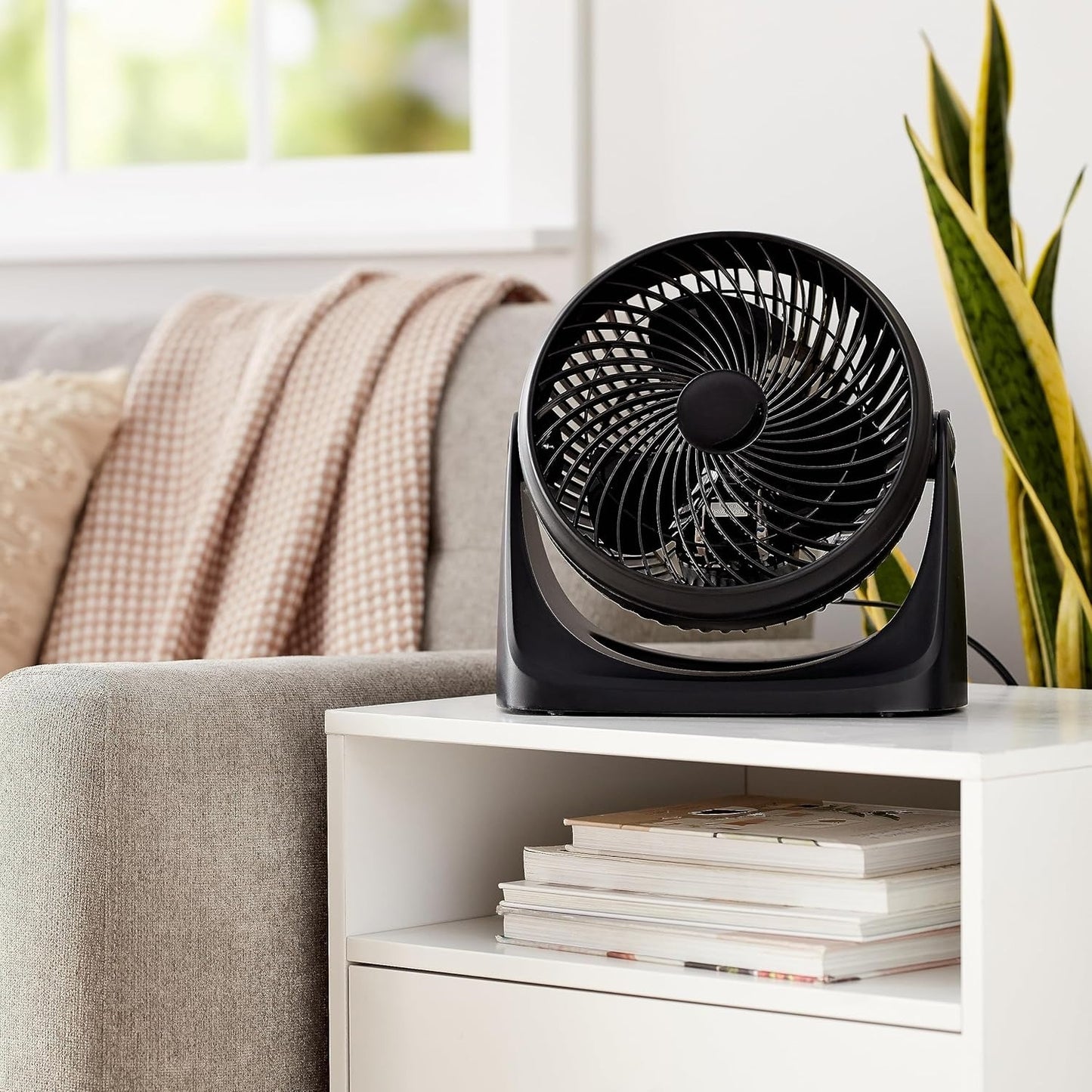 OMOMMD Air Circulator Desk Fan for Bedroom, Home and Office, 90-Degree Tilt Head, 3 Speed Settings, Cooling, 35 Watts, Black, 11.1"W x 6.3"D x 10.9"H