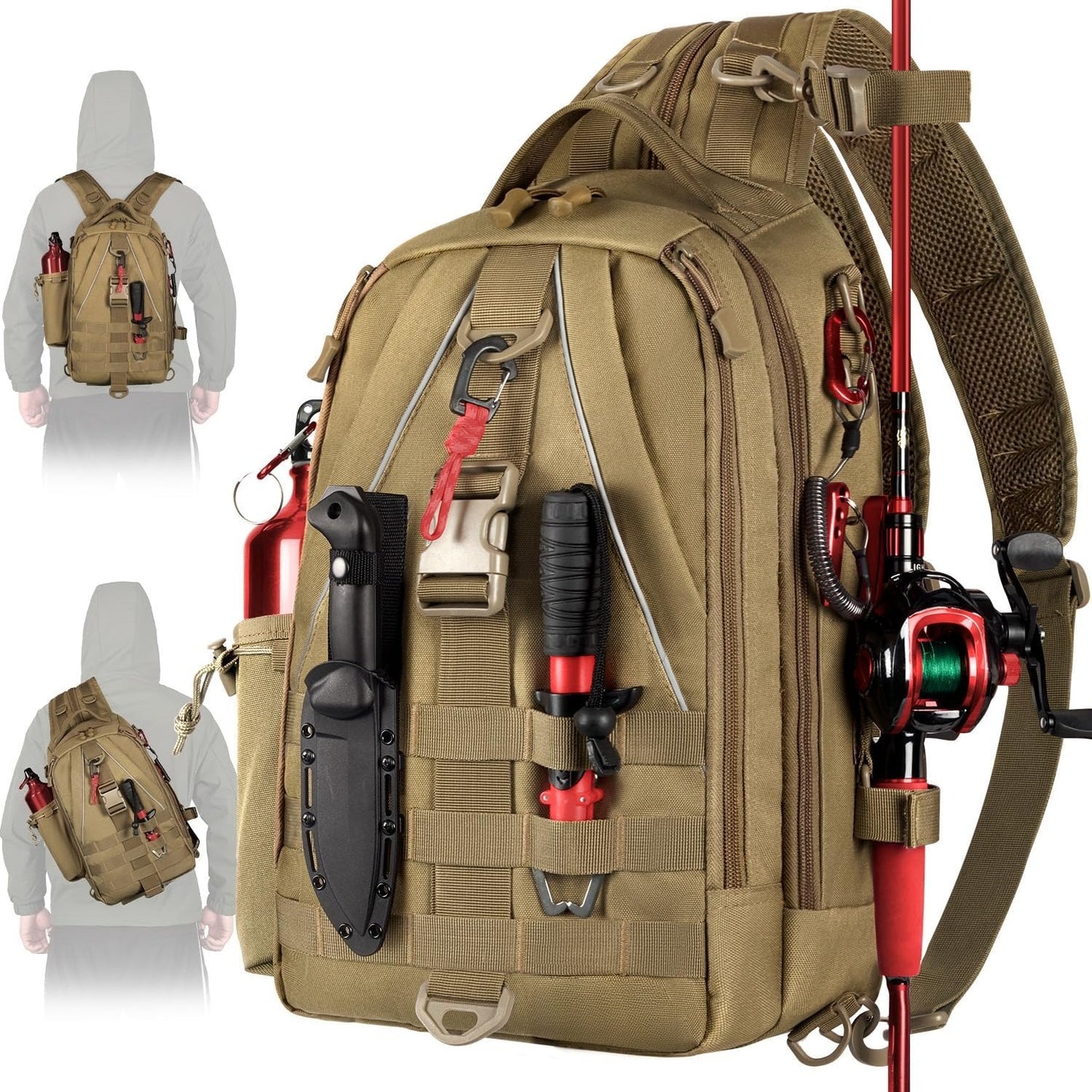 Fishing Backpack Tackle Sling Bag-Backpack with Rod Holder- Lightweight Tackle Box