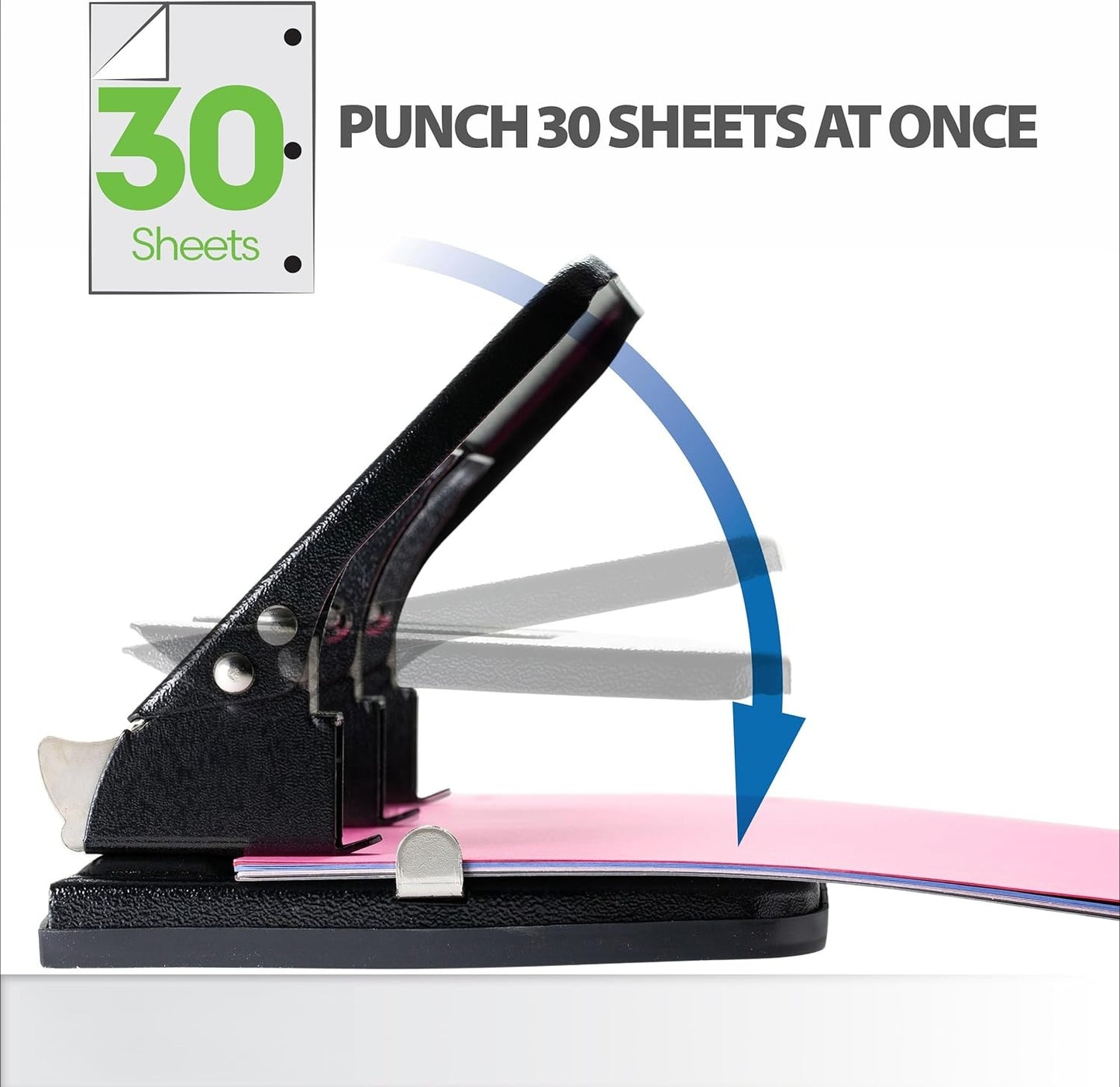 OMOMMD Officemate 3-Hole Punch, Medium Duty, 30-Sheet Capacity, Ergonomic Handles, Adjustable Paper Guide, Durable Metal Base, Black