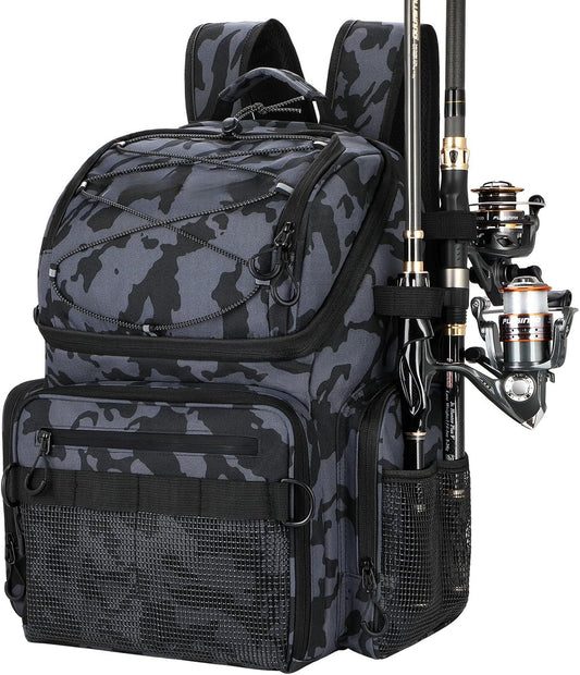Cooler Fishing Backpack with Rod Holders 45L Large Water-resistant Fishing Tackle bag Store Fishing
