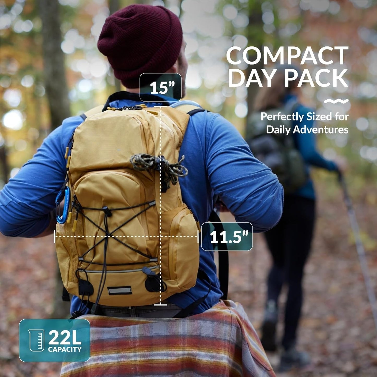 22L Hiking Backpack with Water Bladder - Water Backpack for Hiking with Waterproof Zippers, Phone & Pole Holders