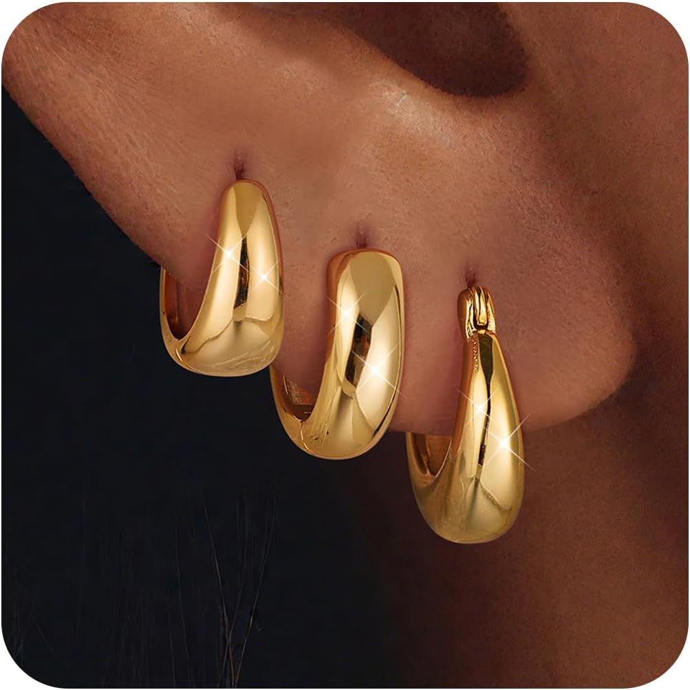 3Pairs 925 Sterling Silver, 14K Gold Plated Small Huggie Hoop Earrings Sets for Multiple Piercing CZ Cartilage Earrings Stacks