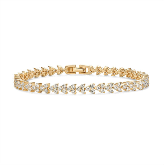 14K-18K Gold Plated Simulated Diamonds Bezel Set Tennis  -  Round Pear Heart Statement Bride Gold Bracelet Stack - Sizes 6.5-7.5 Inch