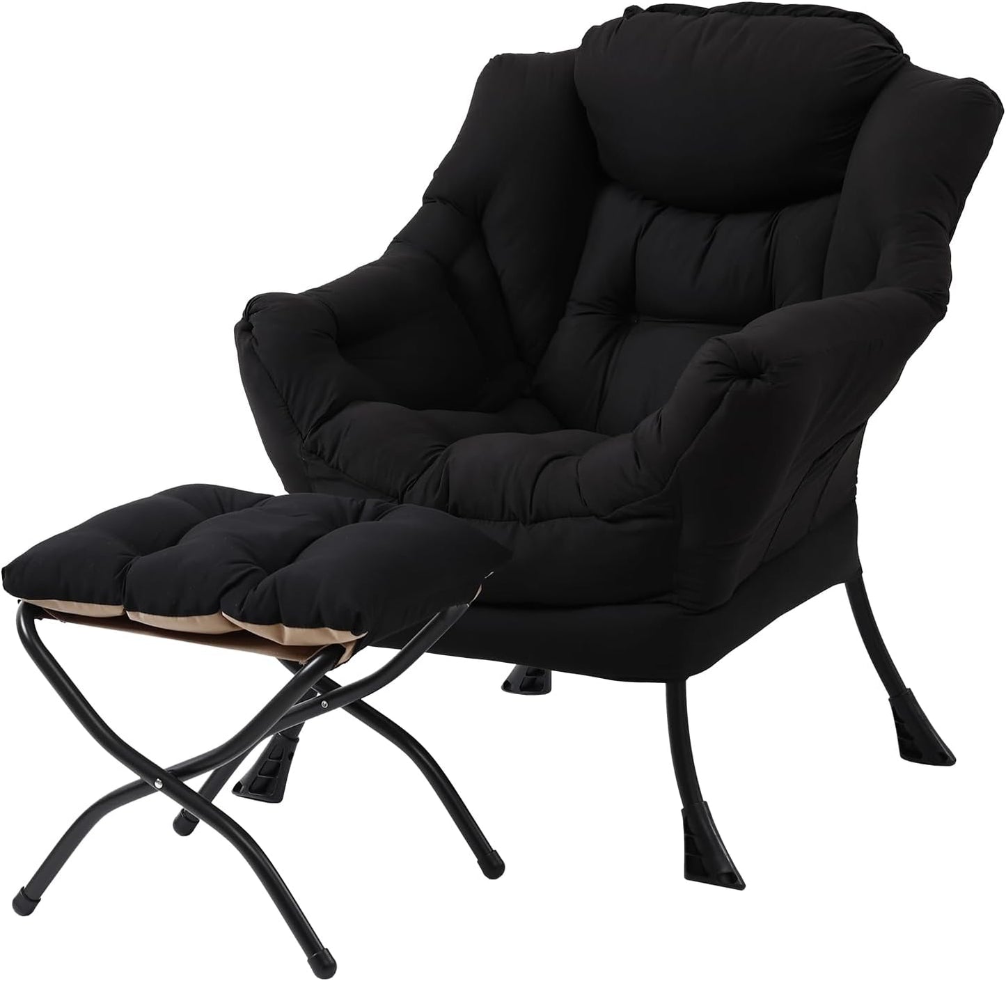 Lazy Lounge Chair with Ottoman and Side Pocket - Modern Accent Armchair with Armrests, Reading and Space Relaxation