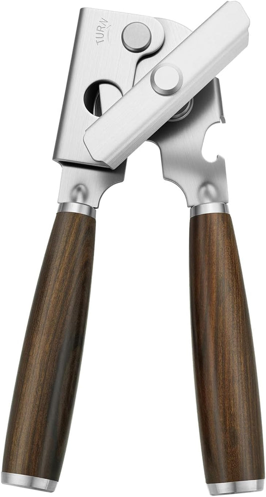 Manual Can Opener with Solid Wood Handle, Sharp Smooth Edge Blade