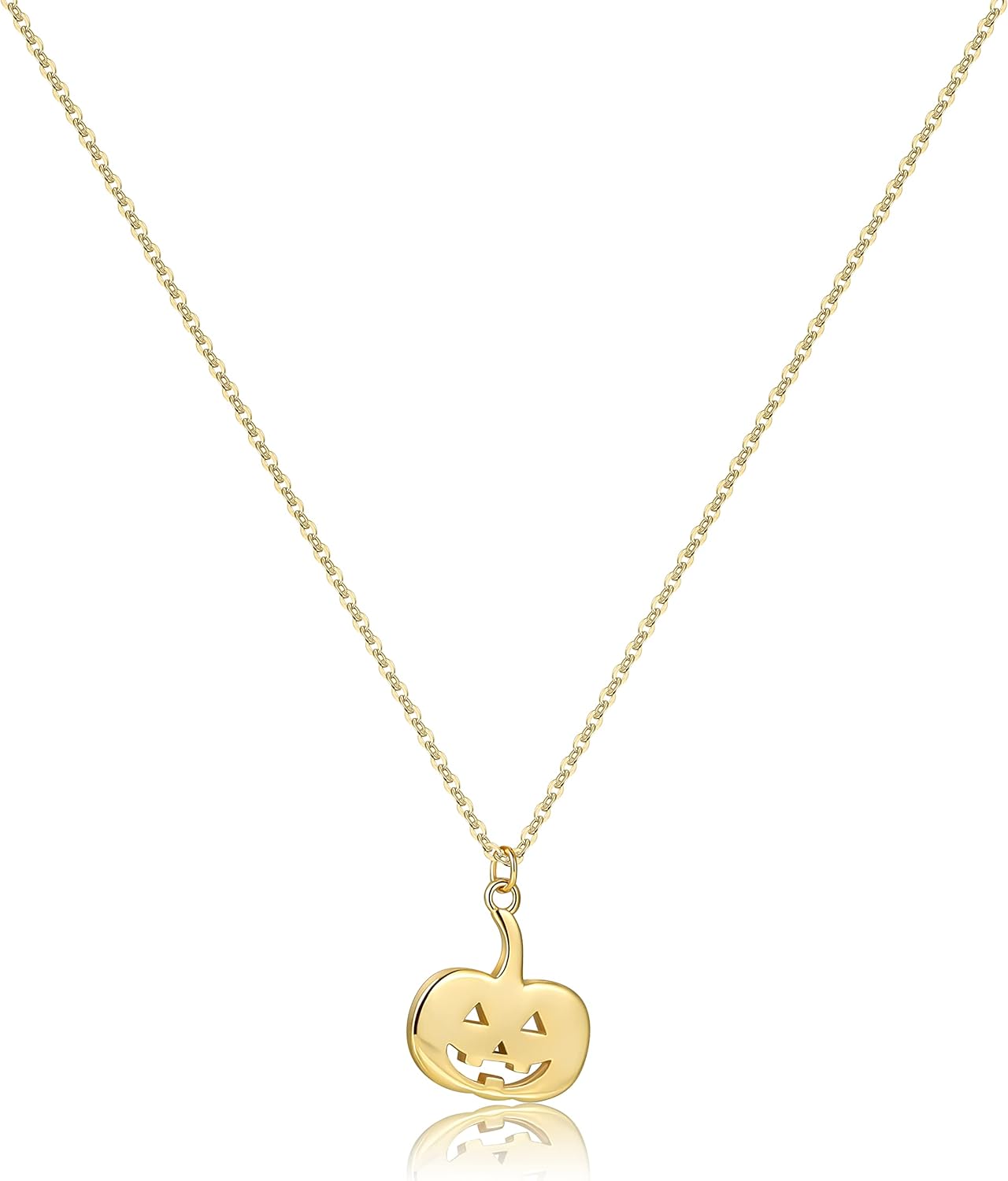 Minimalist 18K Gold Pumpkin Ghost Necklace - Dainty Hammered Coin Pendant, Delicate Halloween Gift