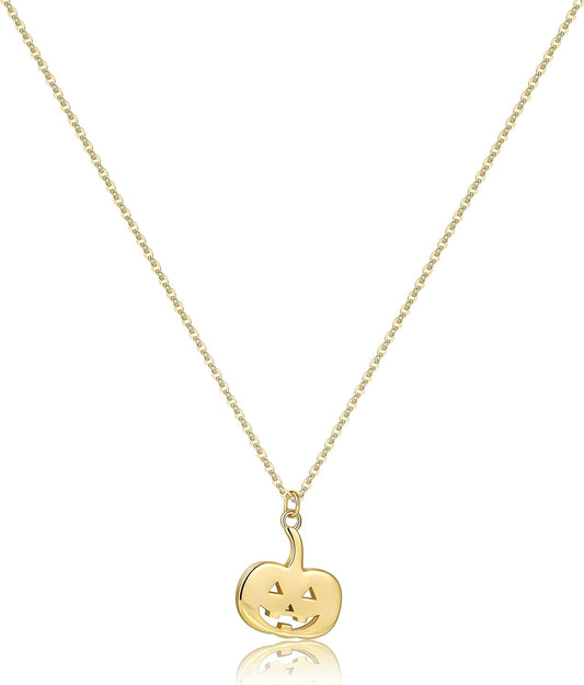 Minimalist 18K Gold Pumpkin Ghost Necklace - Dainty Hammered Coin Pendant, Delicate Halloween Gift