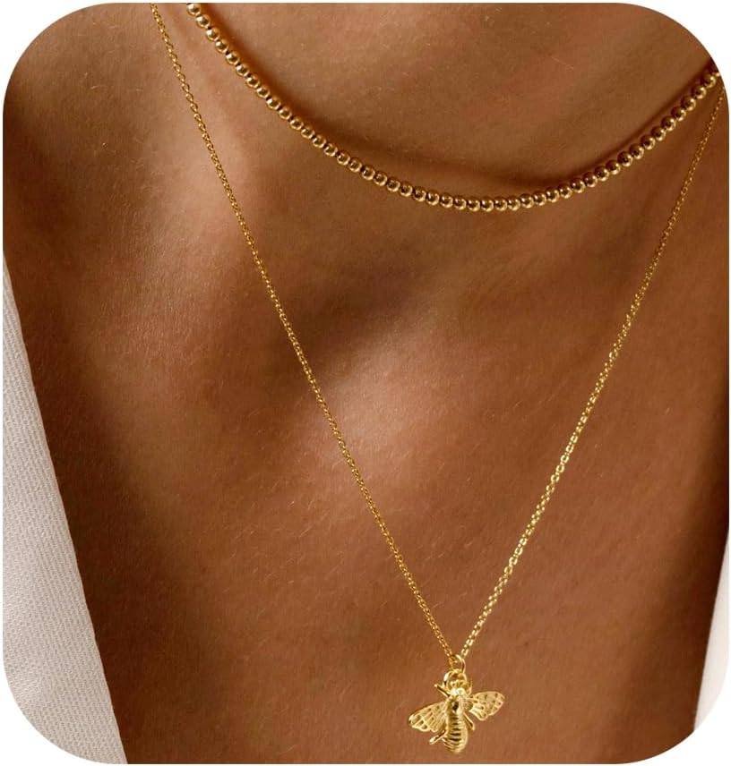 Dainty Heart Choker Necklace: 14K Gold/Silver Placed Adjustable Bee Circle Pendant for Women