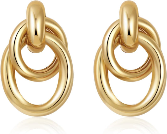 Trendy Gold Plated Knot Earrings for Women Chunky Statement Drop Dangle Earrings Lightweight Fashion Accessories Gold Jewelry