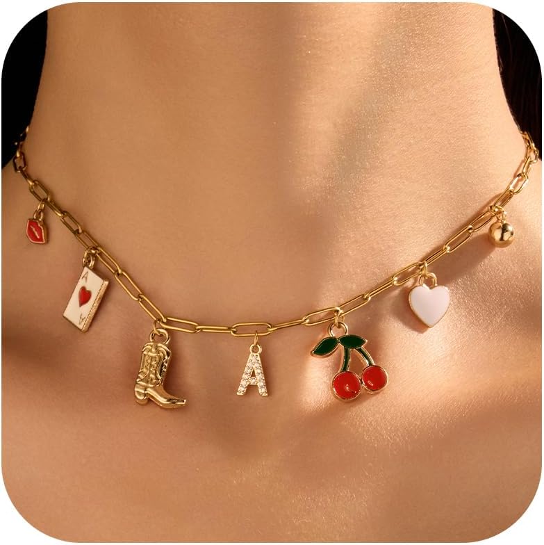 Charm Necklace Western Jewelry for Women Boho Initial Pendant Necklace Cowgirl Accessories Country Concert Outfits for Women Cowboy Chic Style