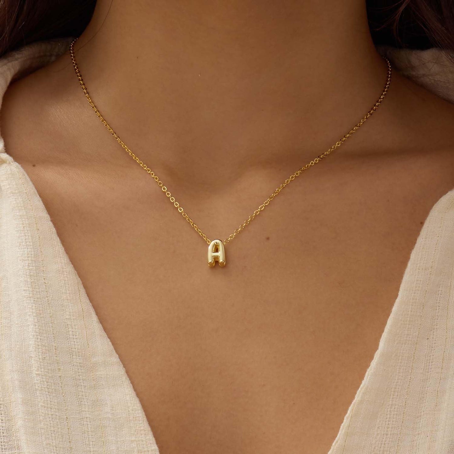 Personalized Initial Necklace for Women - Bubble Letter Charm in Gold/Silver, Dainty Cute Non-Tarnish Jewelry, Teen Gift